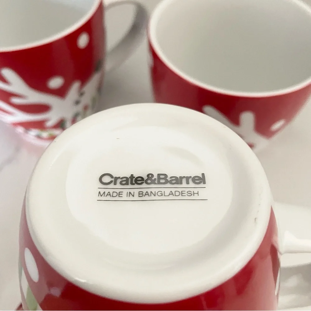 SET of 3 Reindeer Mugs by Crate&Barrel